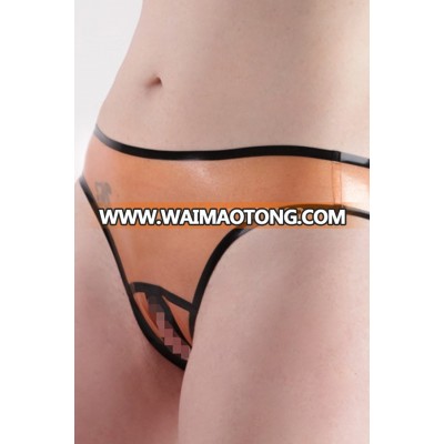 Fashion women 2014 100% pure natural latex handmade lingerie, sexy fetish latex women's briefs with open crotch